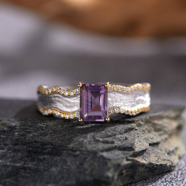 RS9941 S925 sterling silver ring with natural amethyst gemstone RS9941 S925 sterling silver ring with natural amethyst gemstone