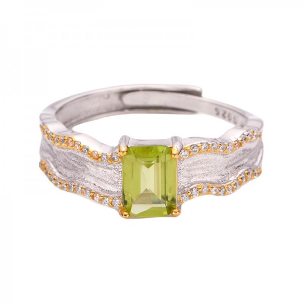 RS9941 S925 sterling silver ring with natural peridot gemstone