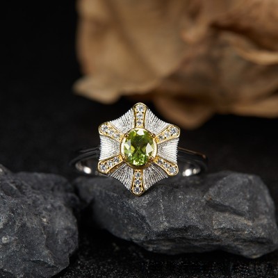 NL9946-1 S925 pure silver natural olivine pendant ring
