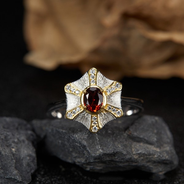 NL9946-1 S925 pure silver natural garnet pendant ring
