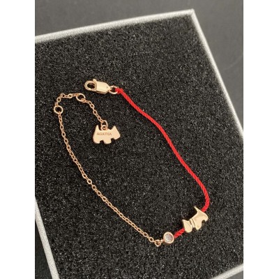 PB9874 Gold plated diamond studded puppy pendant, lucky red rope bracelet