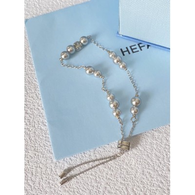 PB9879 Platinum Plated Diamond Set Pearl Bracelet